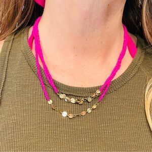 BabbleBar Sugarfix Beaded Pink Necklace Gold 3 Strand Fuchsia